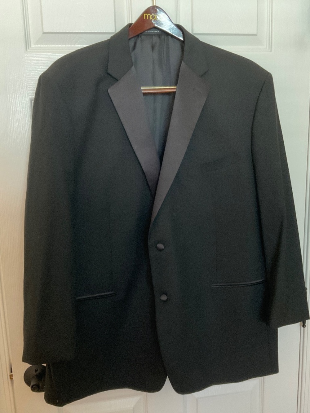 Men’s black Tuxedo jacket.  Size 52R.   Worn once!  Very Good condition.
